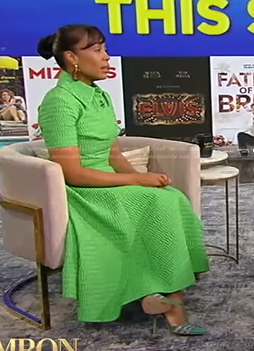 Karen Pittman's green textured dress on Tamron Hall Show