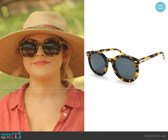 Super Duper Strength Sunglasses by Karen Walker worn by Fallon Carrington (Elizabeth Gillies) on Dynasty