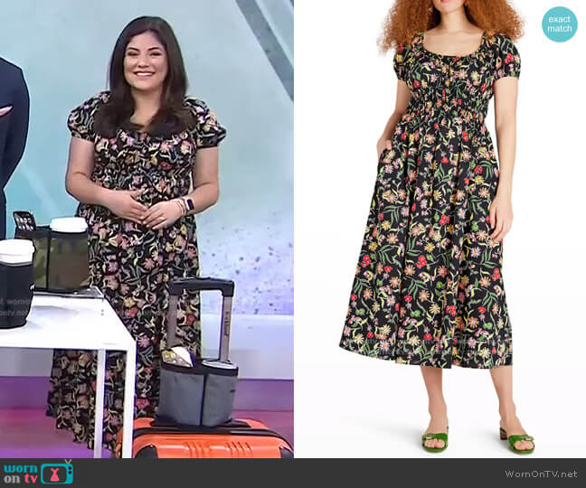 WornOnTV Adrianna’s black floral puff sleeve dress on Today Adrianna