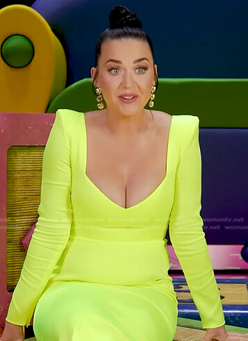 Katy Perry's yellow sweetheart long dress on E! News Daily Pop