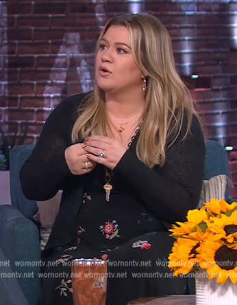 Kelly’s black floral maxi dress on The Kelly Clarkson Show