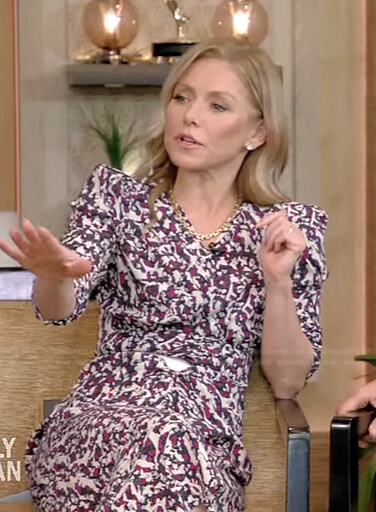 Kelly’s abstract print midi dress on Live with Kelly and Ryan