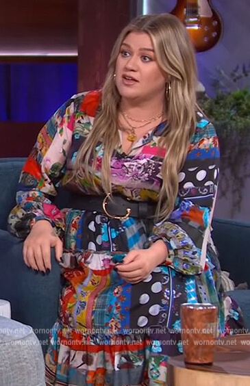 Kelly's patchwork print dress on The Kelly Clarkson Show