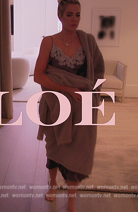 Khloe's lace trim chemise and robe on The Kardashians