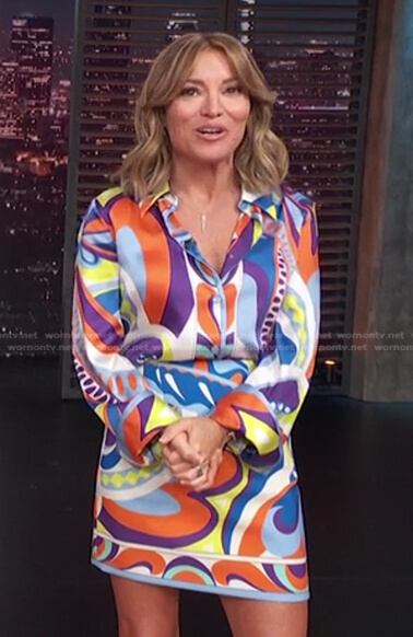 Kit's printed blouse and skirt on Access Hollywood