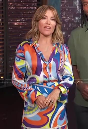 Kit’s printed blouse and skirt on Access Hollywood