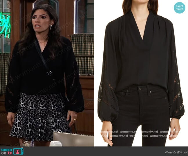 Lala Silk Balloon-Sleeve Blouse by Kobi Halperin worn by Brook Lynn Quartermaine (Amanda Setton) on General Hospital