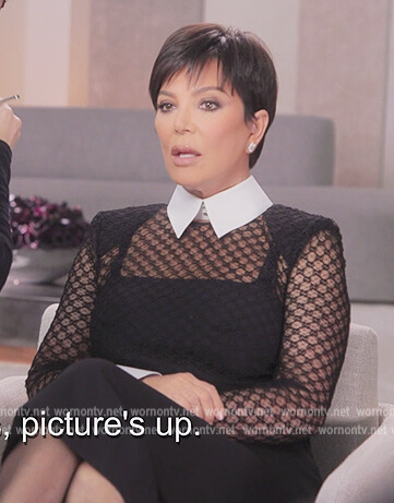 Kris's black contrast collar lace dress on The Kardashians