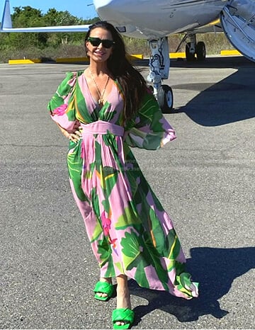 Kyle’s pink tropical print maxi dress on The Real Housewives of Beverly Hills