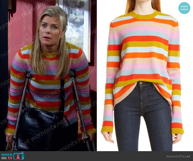 Bold Stripe Cashmere Tunic Sweater by La Ligne worn by Sami Brady (Alison Sweeney) on Days of our Lives