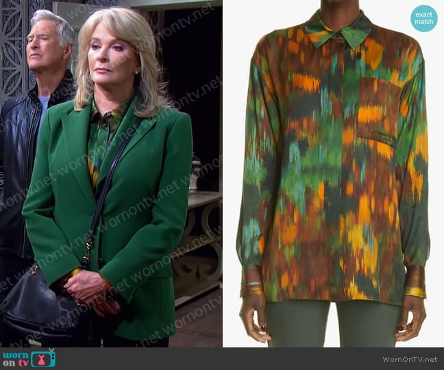 Tess Abstract Print Blouse by Lafayette 148 NY worn by Marlena Evans (Deidre Hall) on Days of our Lives