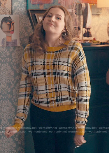 Lake’s yellow plaid sweater on Love Victor