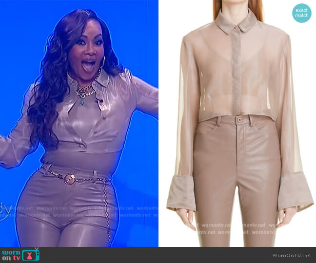 Sheer Crop Button-Up Shirt by Lapointe worn by Vivica A. Fox on The Wendy Williams Show