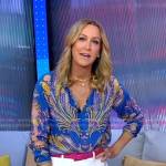 Lara’s blue feather print blouse on Good Morning America