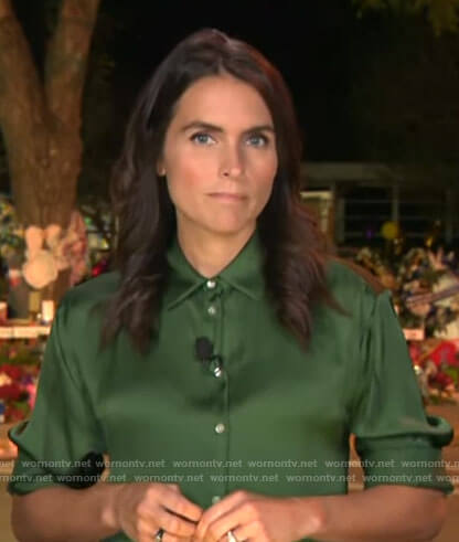 Lilia Luciano's green satin button down shirt on CBS Mornings