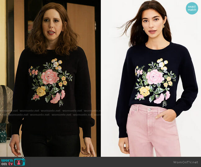 Loft Floral Embroidered Sweater worn by Jackie Stilton (Molly Shannon) on I Love That For You