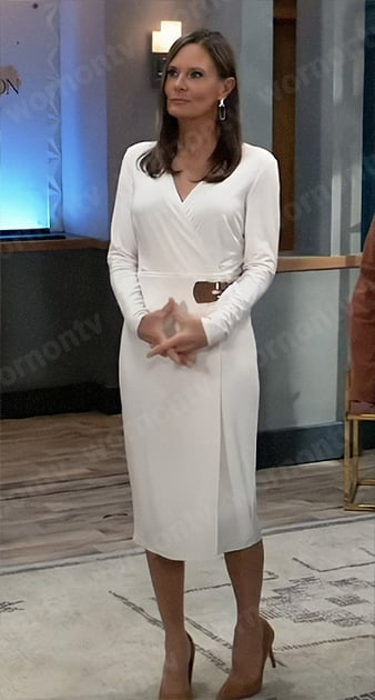 Lucy's white buckle wrap dress on General Hospital