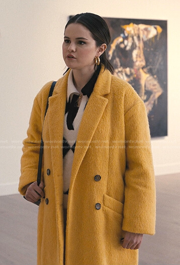 Mabel's yellow double breasted coat on Only Murders in the Building