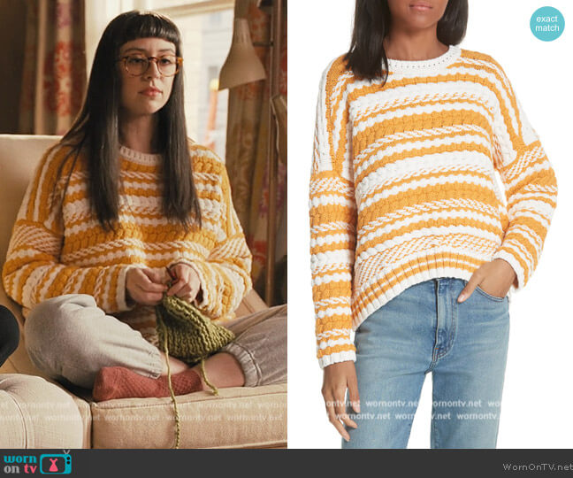 Modeste Chunky Stripe Sweater by Maje worn by Adina Verson on Only Murders in the Building