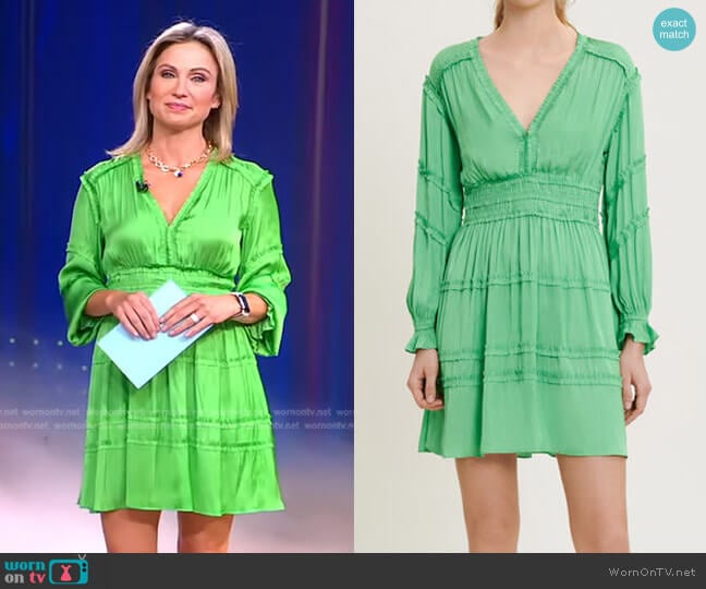 Rilani Long Sleeve Ruffle Dress by Maje worn by Amy Robach on Good Morning America