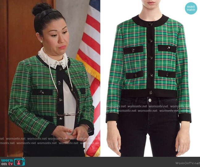 Vivert Plaid Jacket by Maje worn by Sherri Kansky (Ruthie Ann Miles) on All Rise