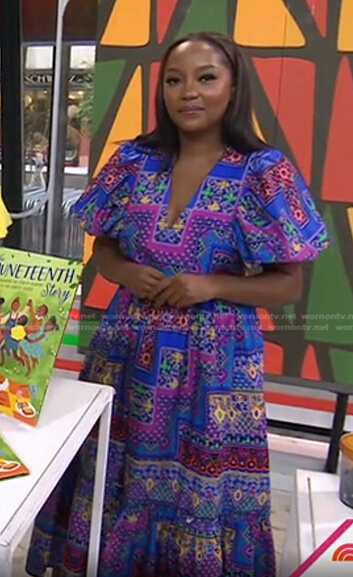 Makho's blue patchwork puff sleeve dress on Today
