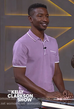 Mamoudou Athie's purple tipped polo on The Kelly Clarkson Show
