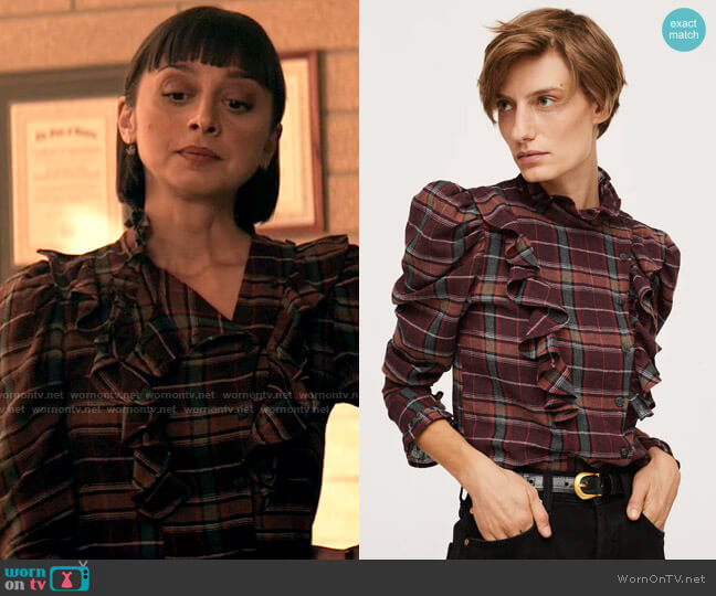Mango Checked Frill Blouse worn by Chrissy Beppo (Sofia Hasmik) on Superman and Lois