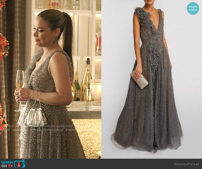 Embellished V-Neck Gown by Marchesa worn by Cristal Jennings (Daniella Alonso) on Dynasty