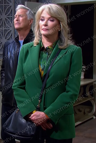 Marlena's printed blouse and green blazer on Days of our Lives