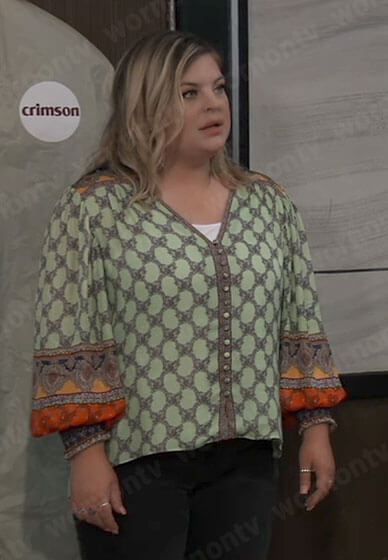 Maxie’s green mixed print blouse on General Hospital