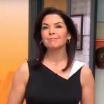 Meg Oliver’s black asymmetric dress with white detail on CBS Mornings
