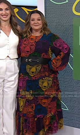 Melissa McCarthy’s multicolor leopard print tiered dress on Today