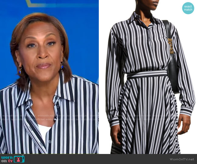 Striped Asymmetric Silk Tunic Shirt by Michael Kors Collection worn by Robin Roberts  on Good Morning America