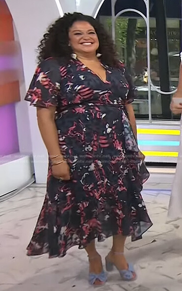 Michelle Buteau's navy print wrap dress on Today