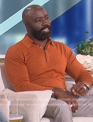 Mike Colter's brown knit polo shirt on The Talk