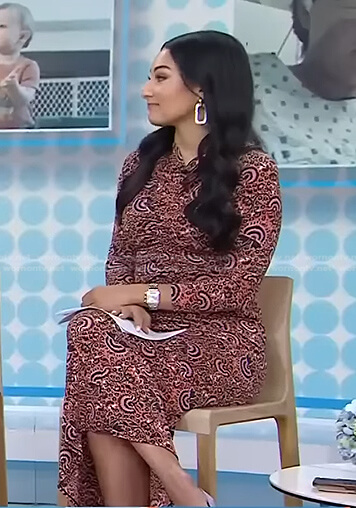 Morgan Radford’s pink print ruched top and skirt on Today