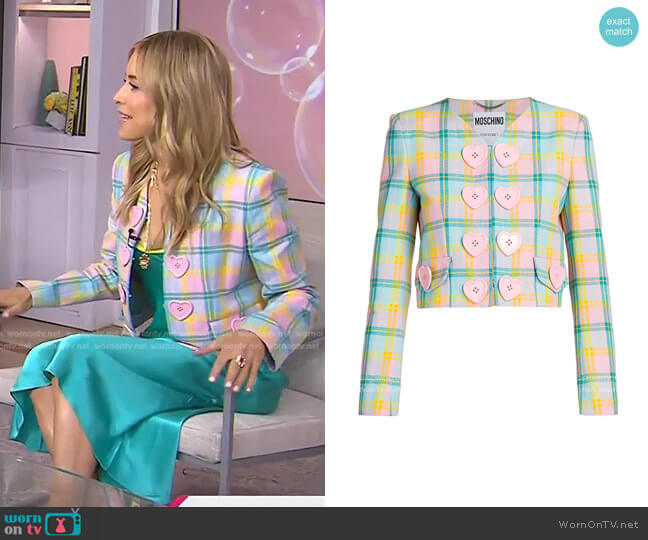 Plaid Heart Button Jacket by Moschino worn by Jenny Mollen on Today