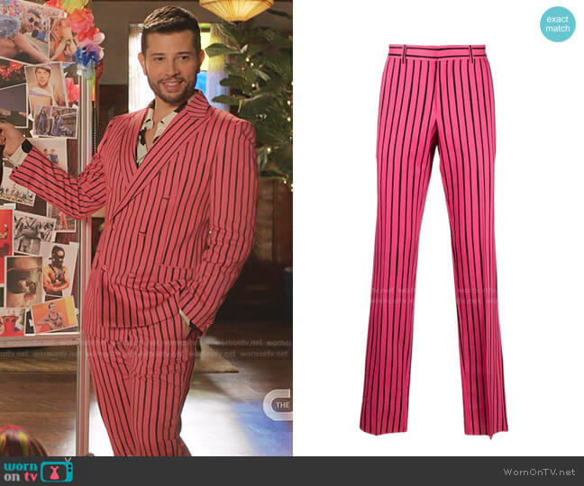Striped Tailored Trousers by Mocshino worn by Sam Flores (Rafael de la Fuente) on Dynasty