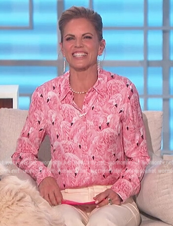 Natalie's pink flamingo print blouse on The Talk