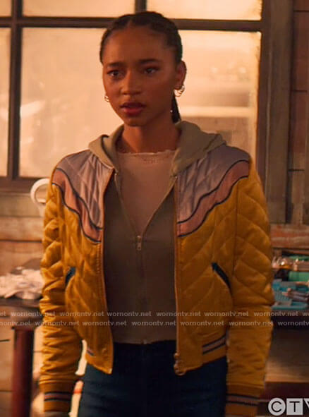 Natalie's yellow quilted bomber jacket on Superman and Lois