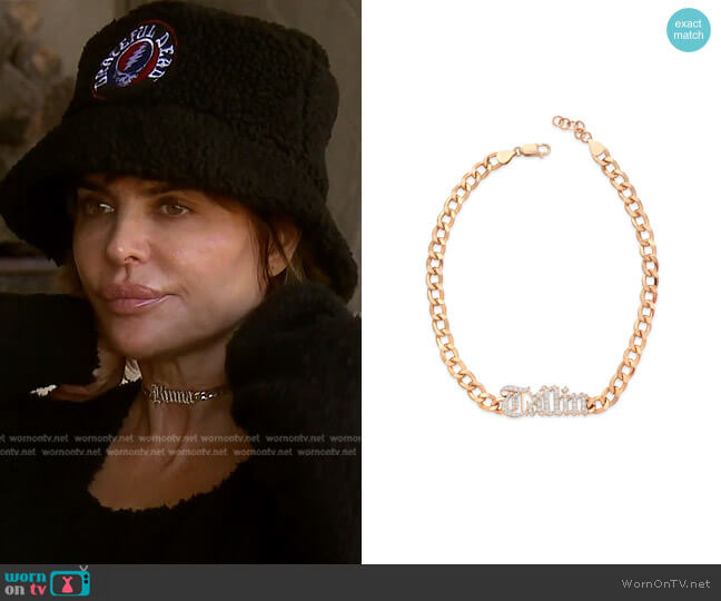 Gothic Diamond Letter Choker by Nicole Rose worn by Lisa Rinna on The Real Housewives of Beverly Hills