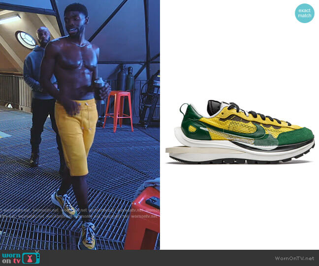 Tour Yellow Sneakers by Nike x sacai VaporWaffle worn by Tom Swift (Tian Richards) on Tom Swift
