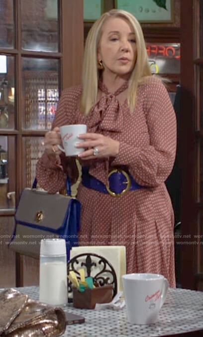 Nikki’s polka dot tie-neck dress on The Young and the Restless