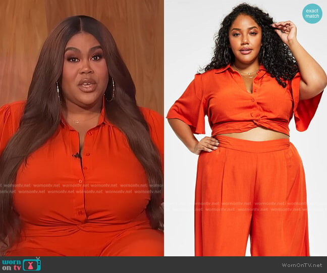 Trendy Plus Size Cropped Knot-Front Top by Nina Parker worn by Nina Parker on E! News