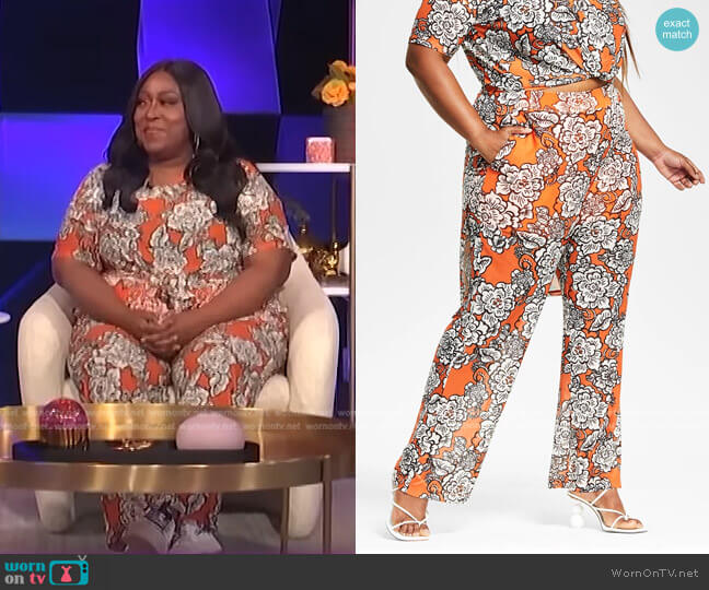 Trendy Plus Size Printed Mesh Pants by Nina Parker worn by Loni Love on E! News