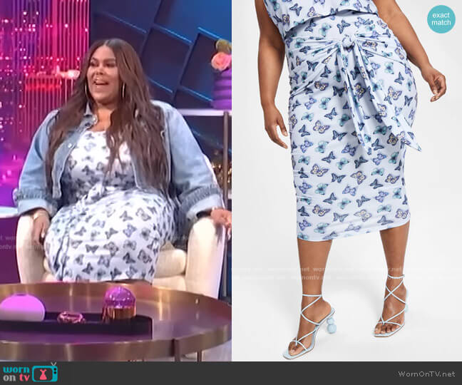 Trendy Plus Size Printed Tie-Front Midi Skirt by Nina Parker worn by Nina Parker on E! News