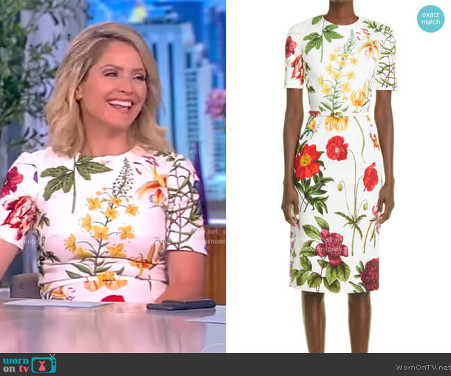 Floral Belted Stretch Cotton Twill Dress by Oscar de la Renta worn by Sara Haines on The View