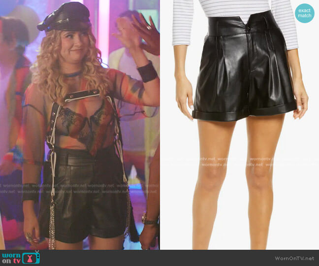 Blanka Faux Leather Shorts by Paige worn by Amanda Carrington (Eliza Bennett) on Dynasty