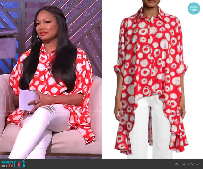 Printed Asymmetric Button-Down Shirt by Patrizia Luca worn by Garcelle Beauvais on The Real